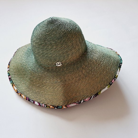 Pianurastudio Women's Summer Green Blue Floral Beach Straw Hat - Picture 1 of 8